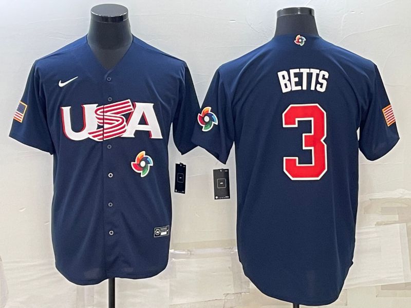 Men 2023 World Cub USA 3 Betts Blue Nike MLB Jersey8